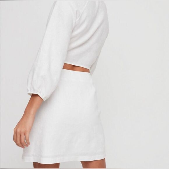 Aritzia Wilfred Lachlan Linen Button Front A-Line Mini Skirt in White size 0 - Picture 10 of 11